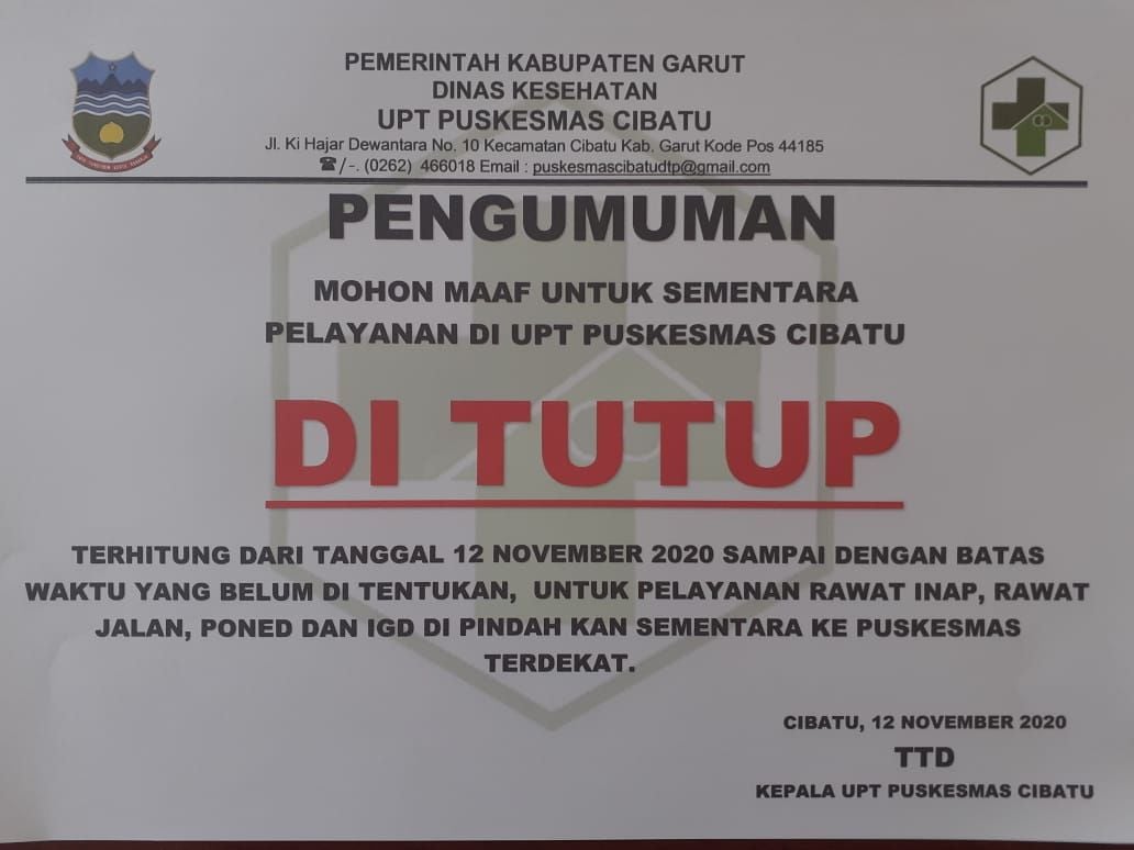 Covid 19 Puskesmas Cibatu Langsung Ditutup Setelah Ada Pegawainya Terkonfirmasi Positif Deskjabar