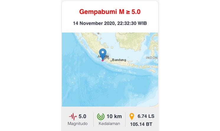 Gempa Banten Hingga Bandung 15 November 2020