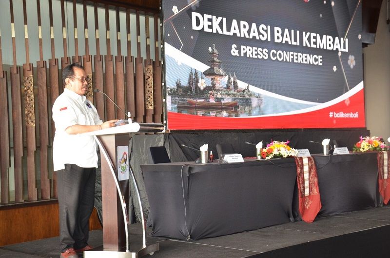 Wagub Bali Cok Ace memberikan sambutan dan mengapresiasi dibentuknya Deklarasi Gerakan Bali KemBali, Minggu 15 November 2020 