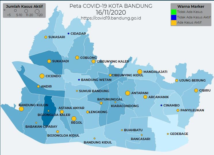 Peta Corona di Kota Bandung 16 November, Bandung Kulon dan ...
