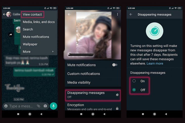 Langkah mengaktifkan fitur Disappearing messages WhatsApp. 