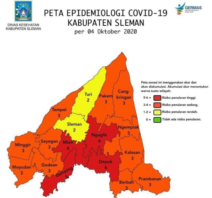 Peta penyebaran COVID-19 di Kabupaten Sleman