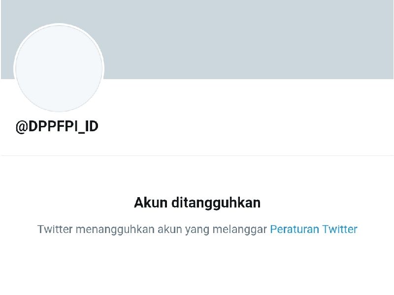 Akun twitter @DPPFPI_ID yang ditangguhkan.