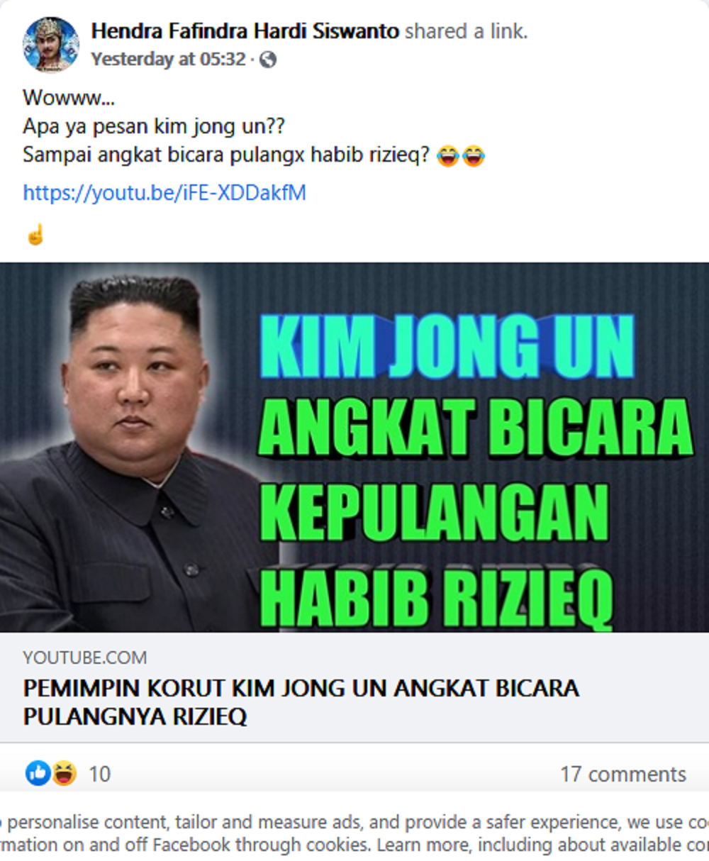 Unggahan yang Menyebut Kim Jong Un Komentari kepulangan Habib Rizieq