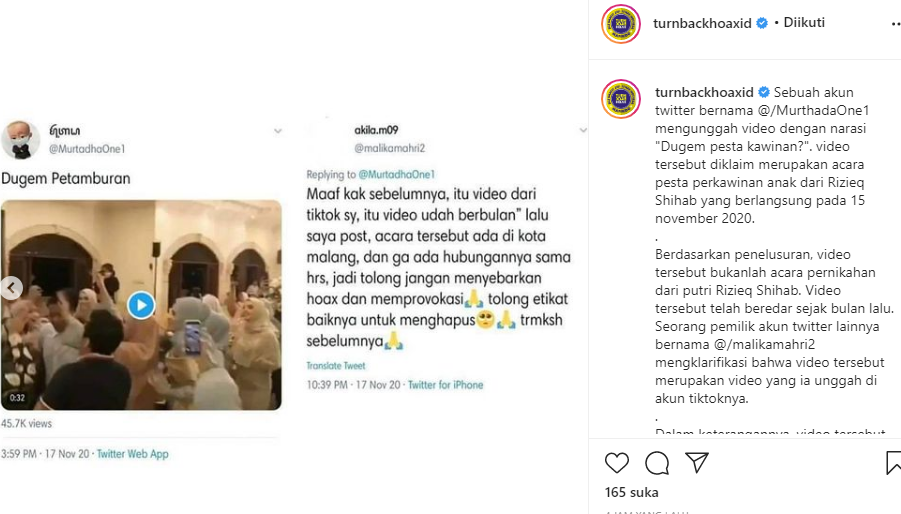 Tangkapan Layar Instagram @turnbackhoaxid