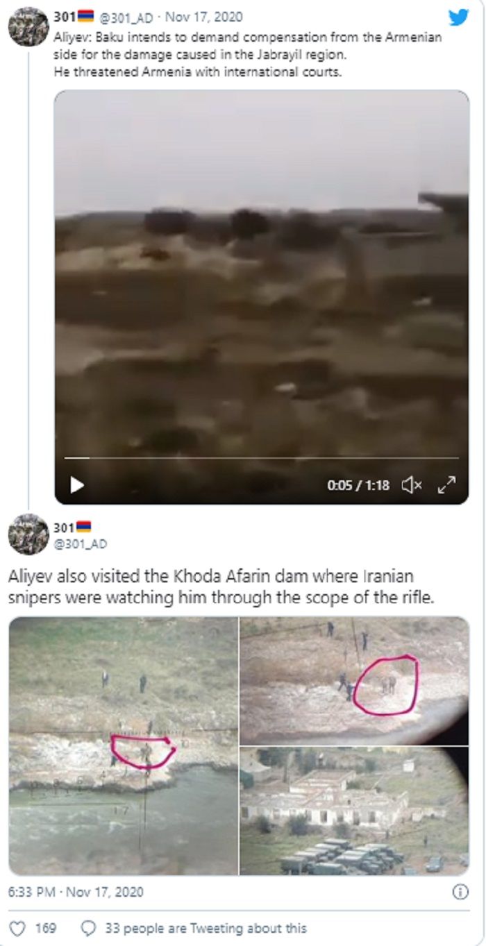 Postingan @301_AD mengenai sniper Iran sudah bidik Aliyev