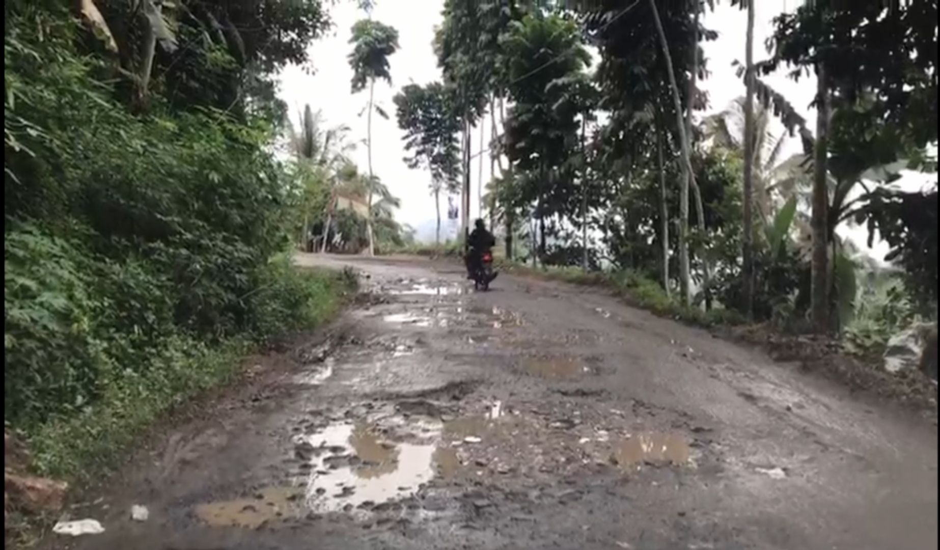 Kondisi Jalan Sodong Hilir Kabupaten Tasikmalaya yang rusak parah. 