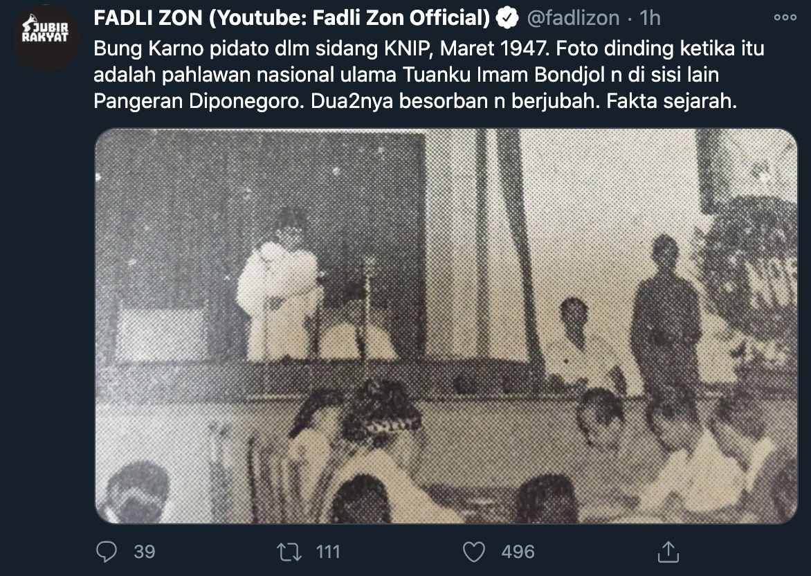 Foto Bung Karno di sidang KNIP yang diunggah Fadli Zon. (Twitter/@fadlizon)