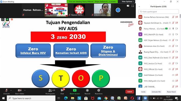 Tangkapan layar Webinar Kemensos bersama Yayasan Kemitraan Indonesia Sehat (YKIS). (Dok. Humas Ditjen Rehabilitasi Sosial)