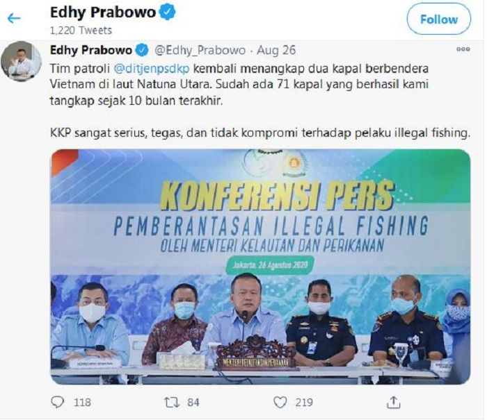 Tangkapan layar akun Twitter Edhy Prabowo