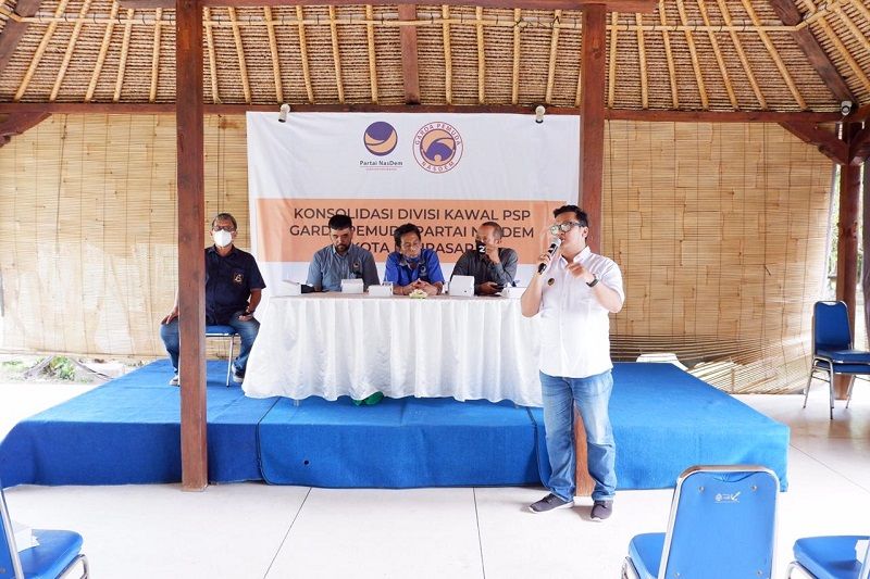 Para pembicara dalam konsolidasi Tim Pemenangan Suara Pemilu (PSP) Partai Nasdem Bali, Sabtu 28 November 2020 untuk memenangkan Paslon Amerta