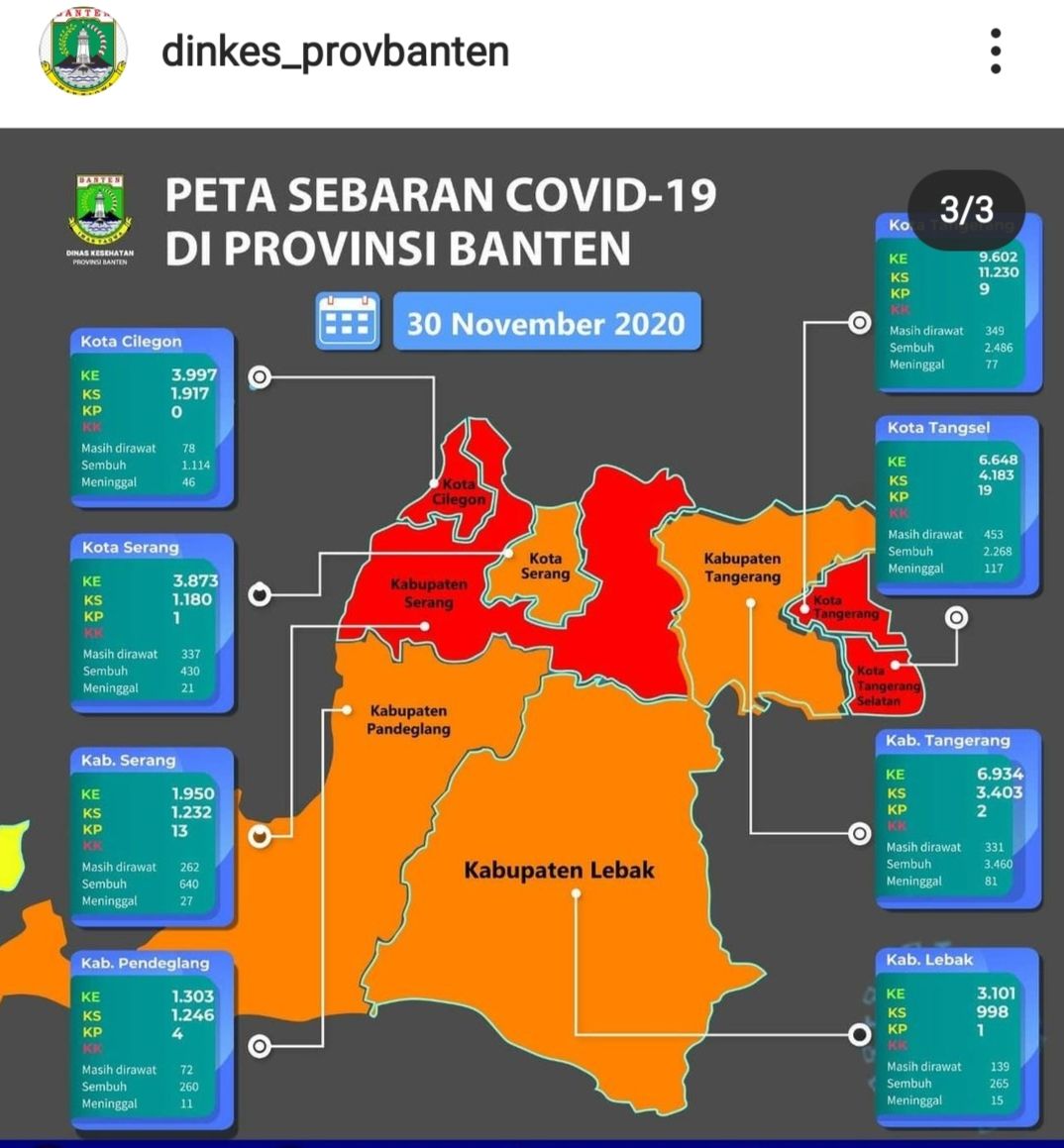 Tangkap layar peta zonasi Covid-19 di Provinsi Banten
