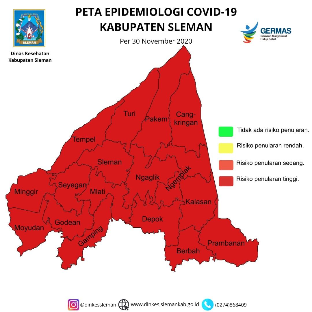 Peta epidemiologo virus corona di Kabupaten Sleman, 30 November 2020