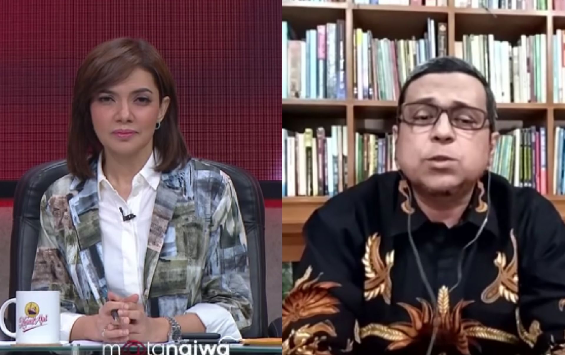 Najwa Shihab (kiri) bertanya pada Haikal Hassan (kanan) terkait banyaknya drama jika menyangkut HRS.