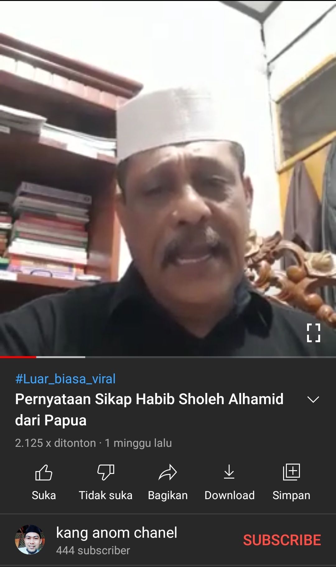 Tangkapan layar channel Kang Anom Chanel yang menayangkan video Habib Saleh Alhamid. 