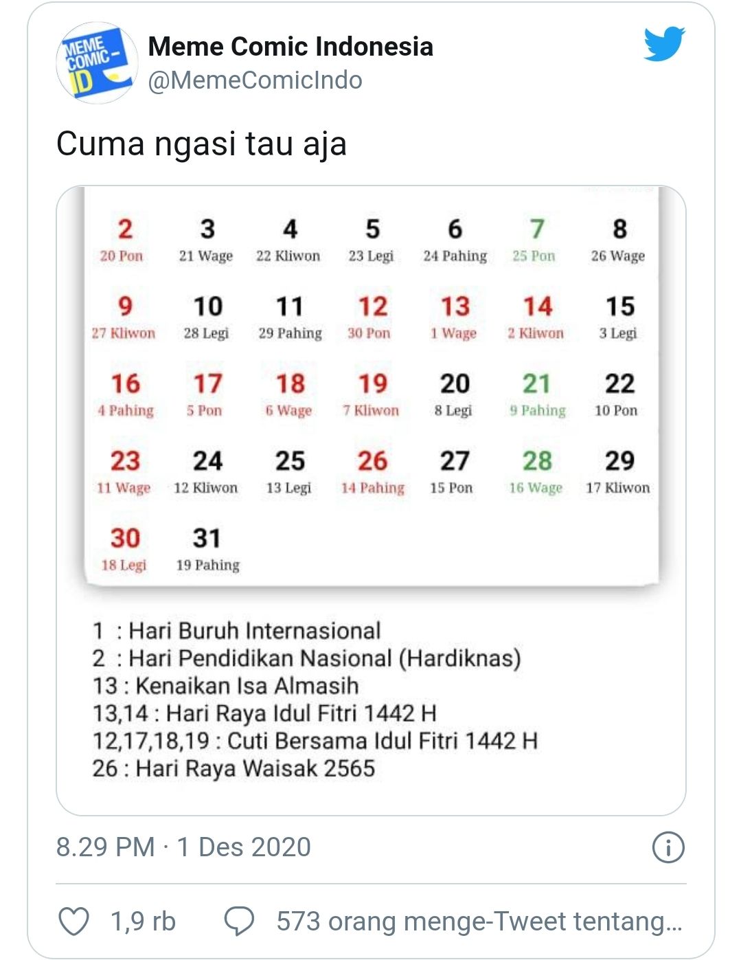 Wow, Viral Foto Kalender Bulan Mei Tahun 2021 Terdapat 13 Tanggal Merah.