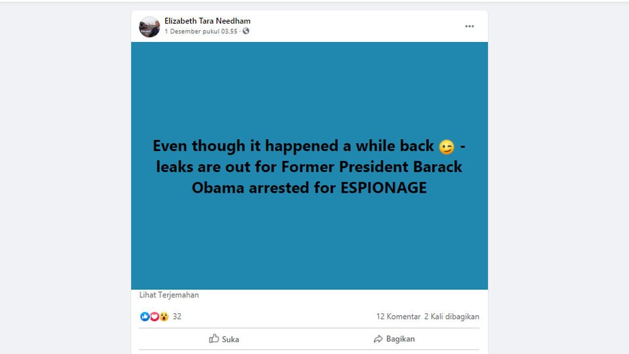 Tangkapan layar postingan yang mengkalim Barack Obama ditangkap