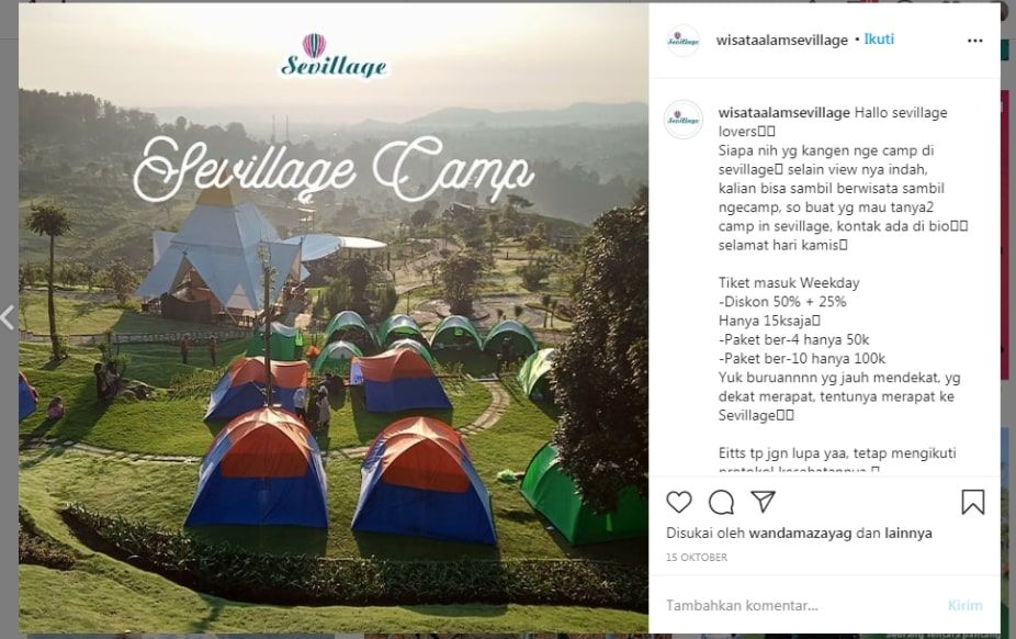 Camping ground di Sevillage. (Instagram/@wisataalamsevillage)