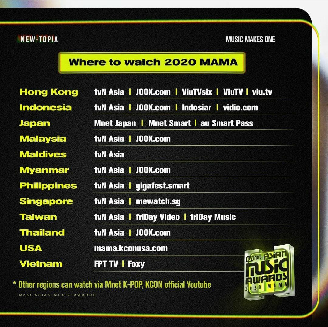 Saluran untuk menonton MAMA 2020