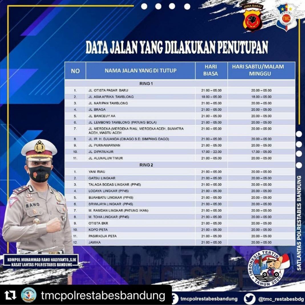 Maklumat yang dikeluarkan oleh Satlantas Polrestabes Bandung tentang data penutupan jalan terkait PSBB./instagram/simrestabesbdg1