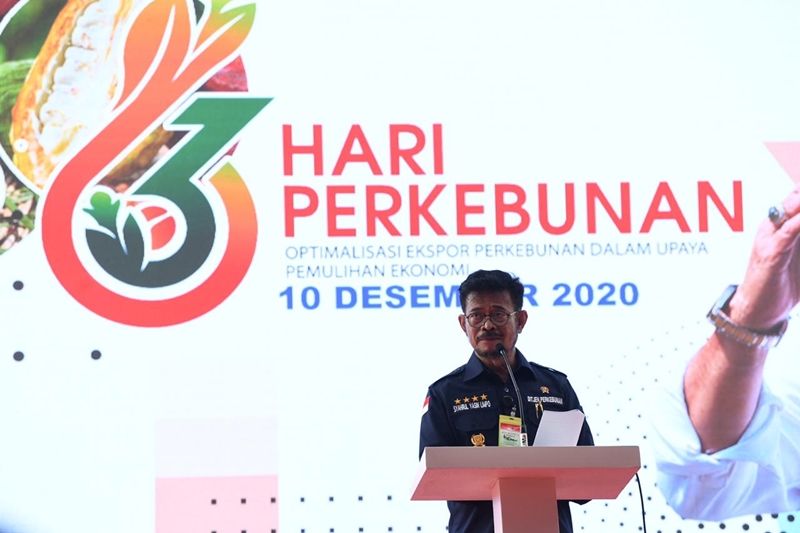 Menteri Pertanian Syahrul Yasin Limpo saat Peringatan Hari Perkebunan ke-63, di Serpong, Tangerang, Kamis, 10 Desember 2020. 