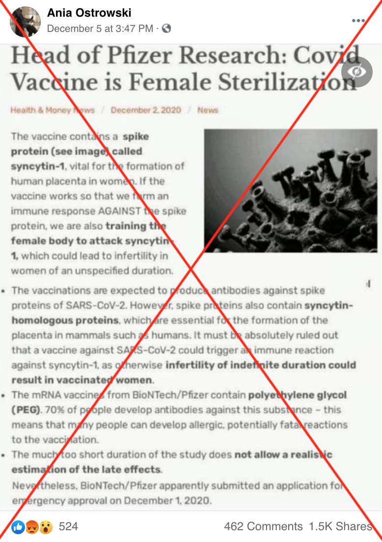 Hoaks vaksin menyebabkan kemandulan untuk wanita.