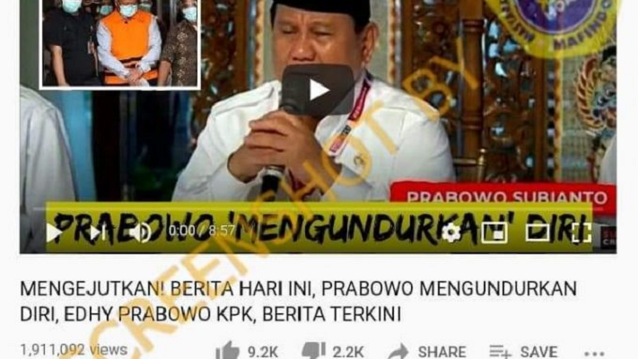 Tangkapan layar hoaks Prabowo Subianto mengundurkan diri.