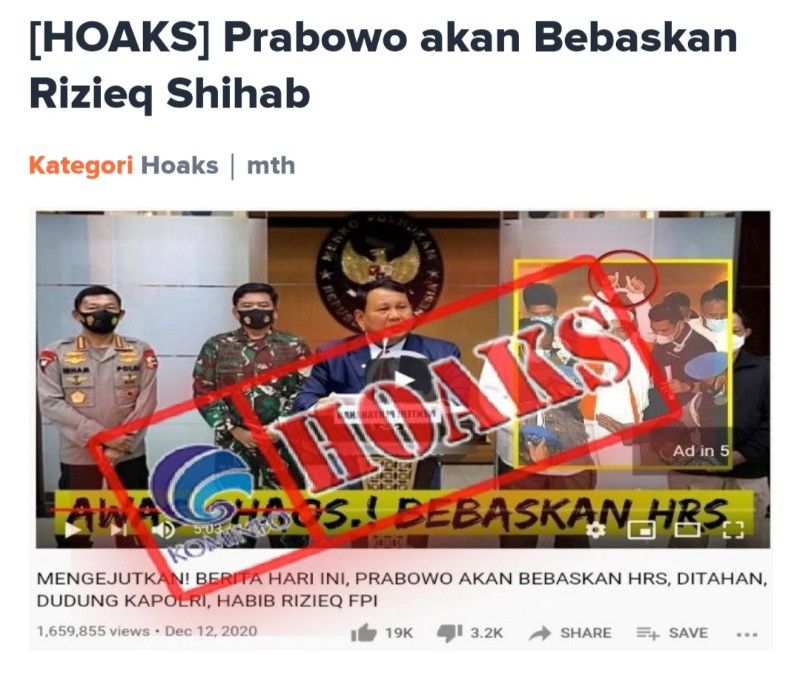 Hoaks Prabowo Subianto bakal bebaskan Habib Rizieq