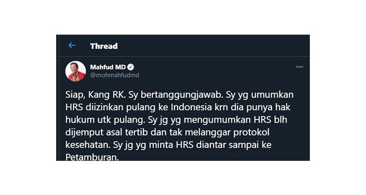 Cuitan Mahfud MD usai dimintai tanggung jawab oleh Gubernur Jawa Barat Ridwan Kamil