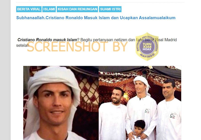 Tangkapan layar hoaks Cristiano Ronaldo masuk Islam. 