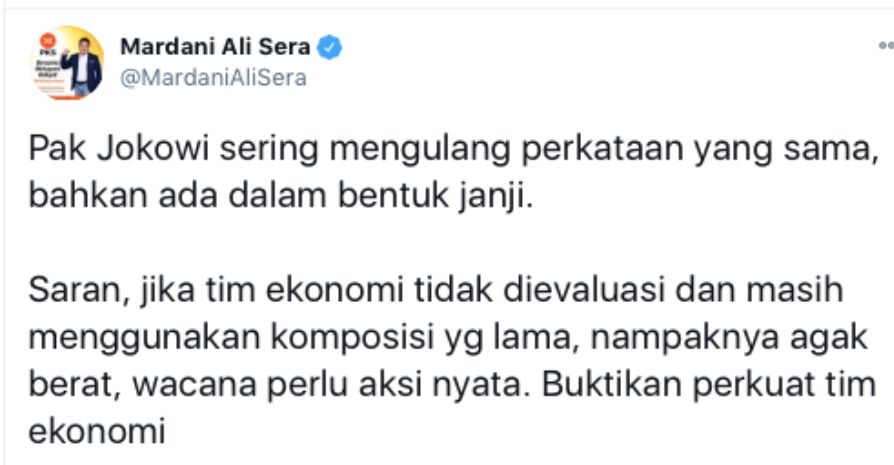 Cuitan Mardani Ali Sera soal pernyataan Presiden Jokowi.*