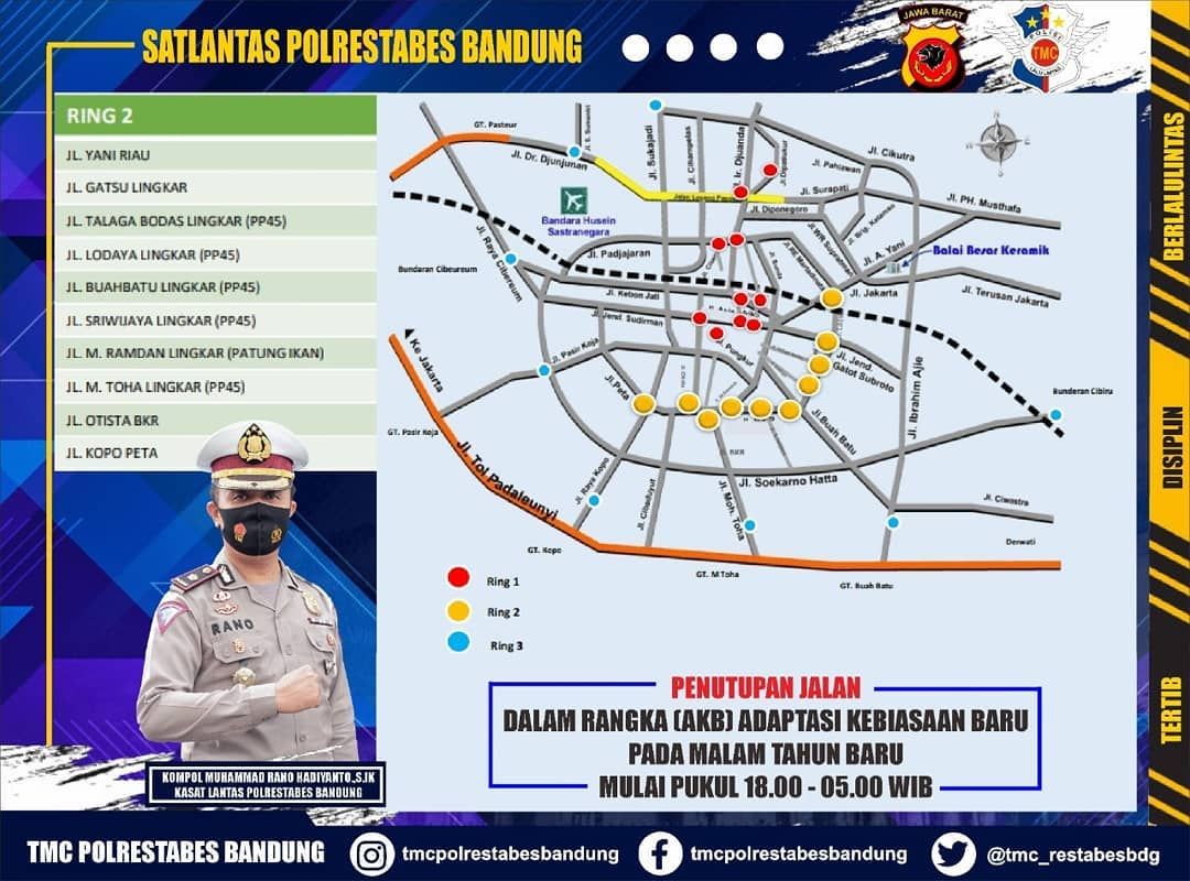 Kepolisian menutup jalur menuju Kota Bandung dalam momen pergantian tahun.