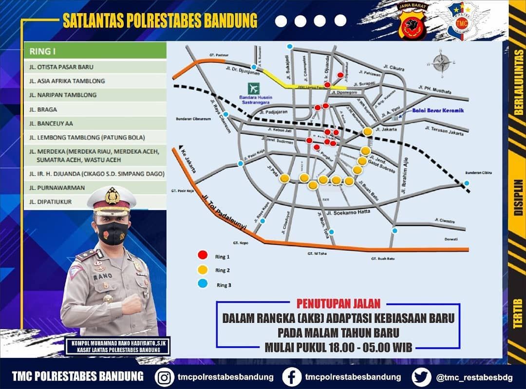 Kepolisian menutup jalur menuju Kota Bandung dalam momen pergantian tahun.