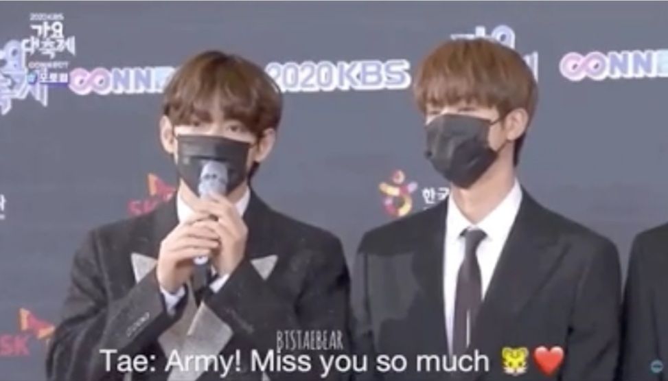 V BTS menyampaikan pesan untuk ARMY pada Red Carpet 2020 KBS Song Festival/Tangkap layar KBS Song Festival/KBS