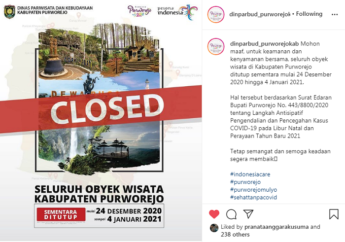 Tangkapan layar instagram Dinas Pariwisata dan Kebudayaan Purworejo.