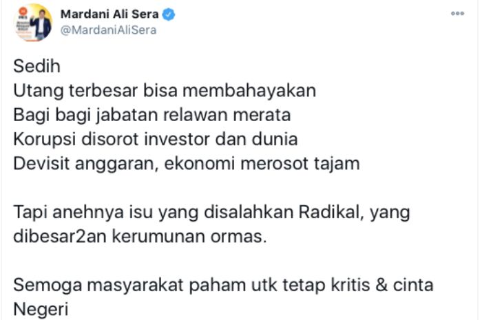 Mardani Ali Sera menyoroti setidaknya empat hal yang menjadi masalah besar bangsa Indonesia.*
