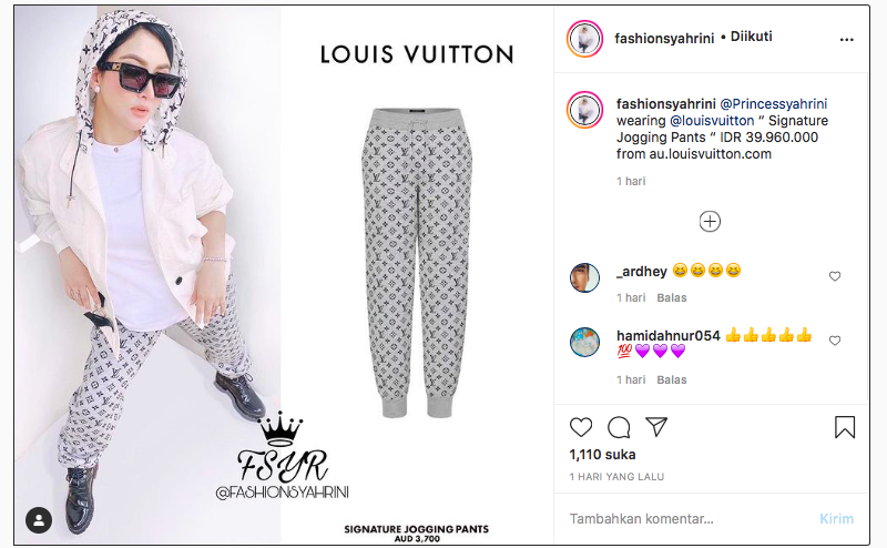 Celana keluaran Louis Vuitton yang dipakai Syahrini.*