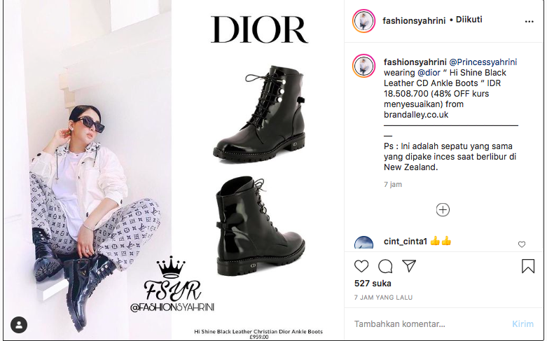 Sepatu boots keluaran Dior yang dipakai Syahrini