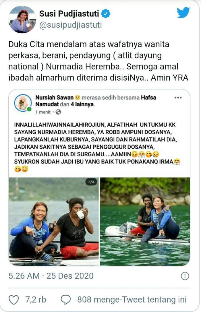 postingan duka cita atas meninngalnya Nurmadia Heremba