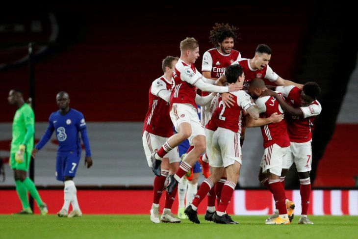 Pemain Arsenal Granit Xhaka merayakan gol kedua timnya saat mereka akhirnya mencatat kemenangan pertama dalam hampir dua bulan dengan mengalahkan Chelsea 3-1 di Emirates Stadium, London, Inggris, 26 Desember 2020. */ANTARA/