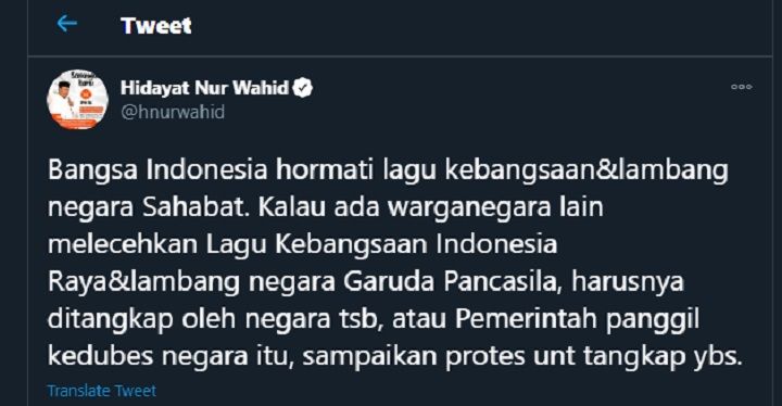 Tangkapan layar unggahan Hidayat Nur Wahid. 
