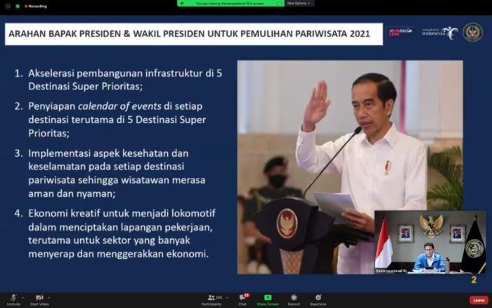Menparekraf Sandiaga Uno dalam diskusi dengan Kepala Dinas Pariwisata Kabupaten dan Kotamadya seluruh Indonesia.