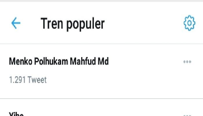 Tangkapan layar Mahfud MD trending di twitter