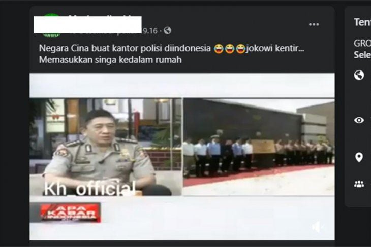Tangkapan layar unggahan hoaks yang menyebut China akan membuka kantor polisi di Indonesia