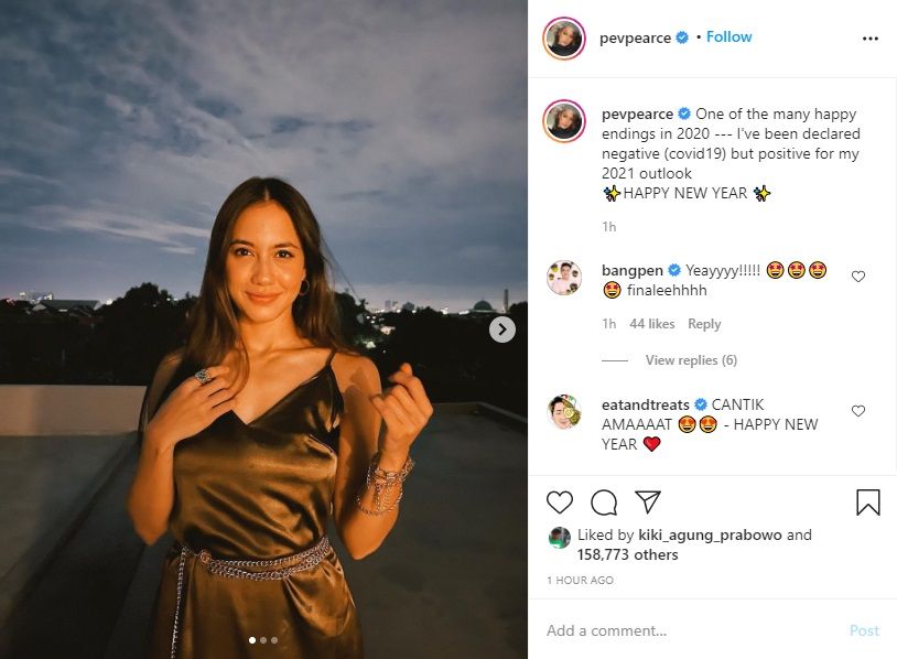 Tangkapan layar instagram Pevita Pearce yang menyatakan dirinya telah negatif Covid-19