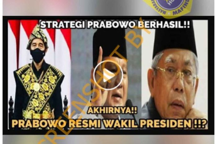 Tangkapan layar hoaks yang menyebut Menteri Pertahanan Prabowo Subianto jadi Wakil Presiden.