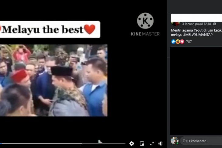 Tangkapan layar video hoaks yang mengatakan Menteri Agama Yaqut Cholil Qoumas diusir dari Riau