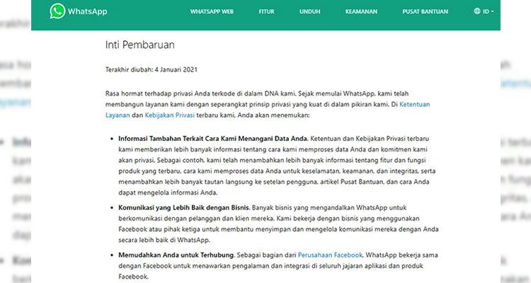 Kebijakan privasi terbaru WhatsApp yang mulai berlaku 8 Februari 2021