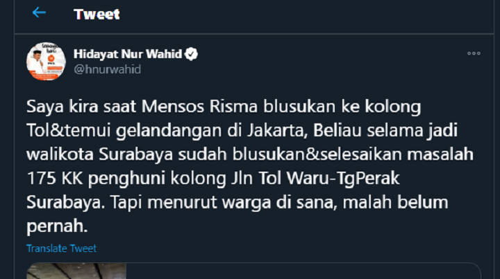 Tangkapan layar unggahan Hidayat Nur Wahid.  