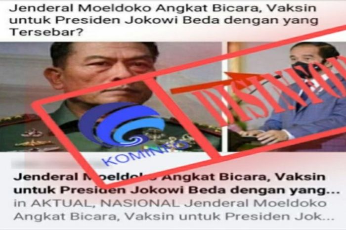 Tangkapan layar yang mengklaim vaksin Covid-19 untuk Presiden Jokowi berbeda dengan yang tersebar di masyarakat.